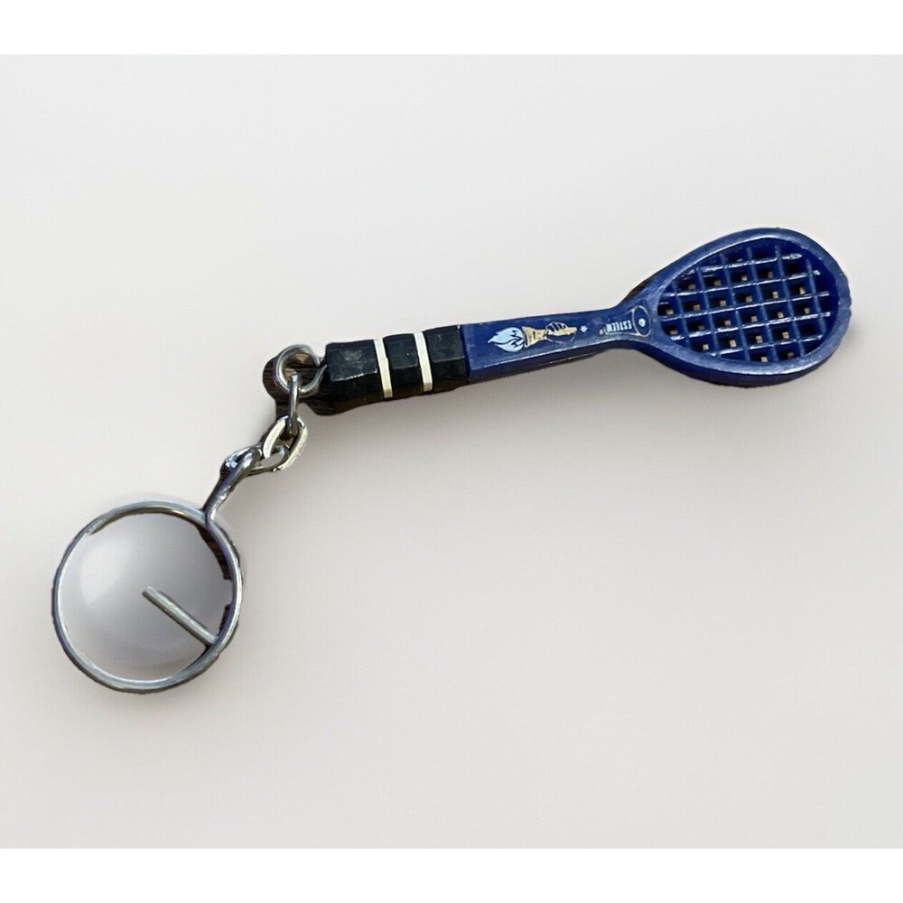 Vintage 1980s Plastic Blue Tennis Racket Keychain